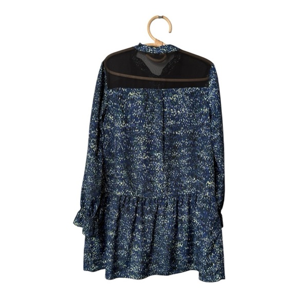 Cynthia Steffe Navy Tie Neck Babydoll Long Sleeve Patterned Mini Dress Size 6 - Picture 7 of 15